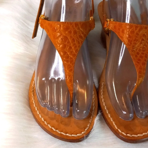 Beautiful Custom Handmade Italian LeatherSandals w Croc Leather Straps Sz 36/US6 - Picture 2 of 9